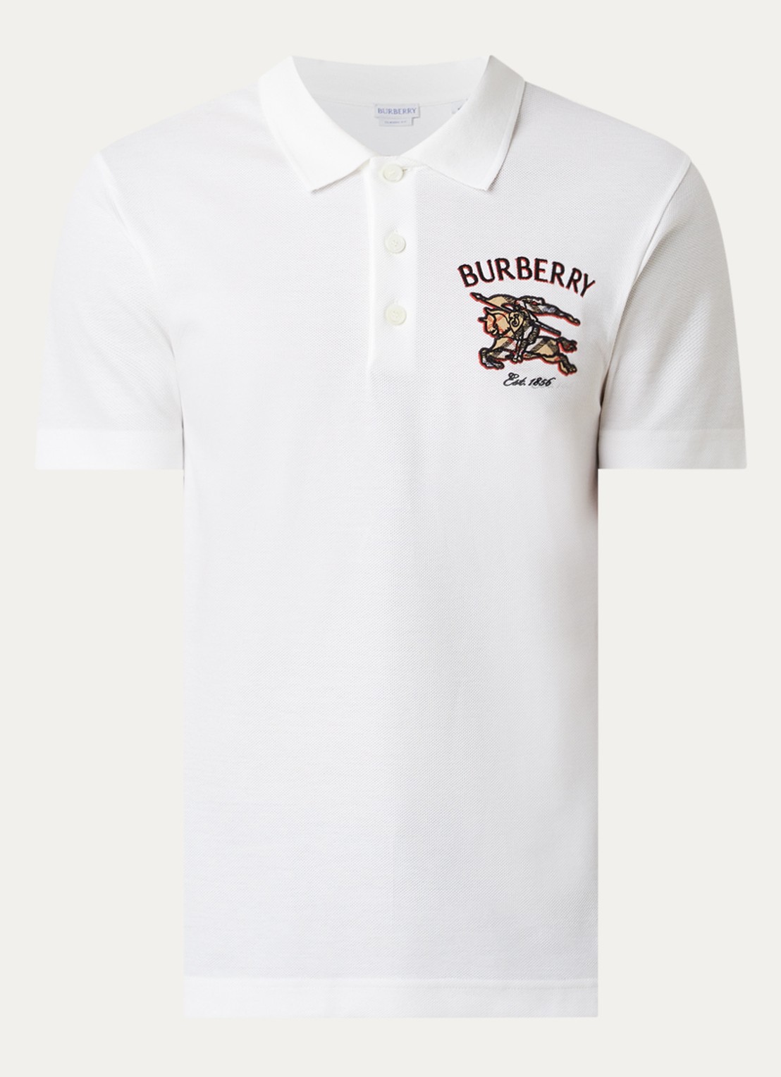 Burberry Evan regular fit polo van piqué katoen met logoborduring - voorkant wit