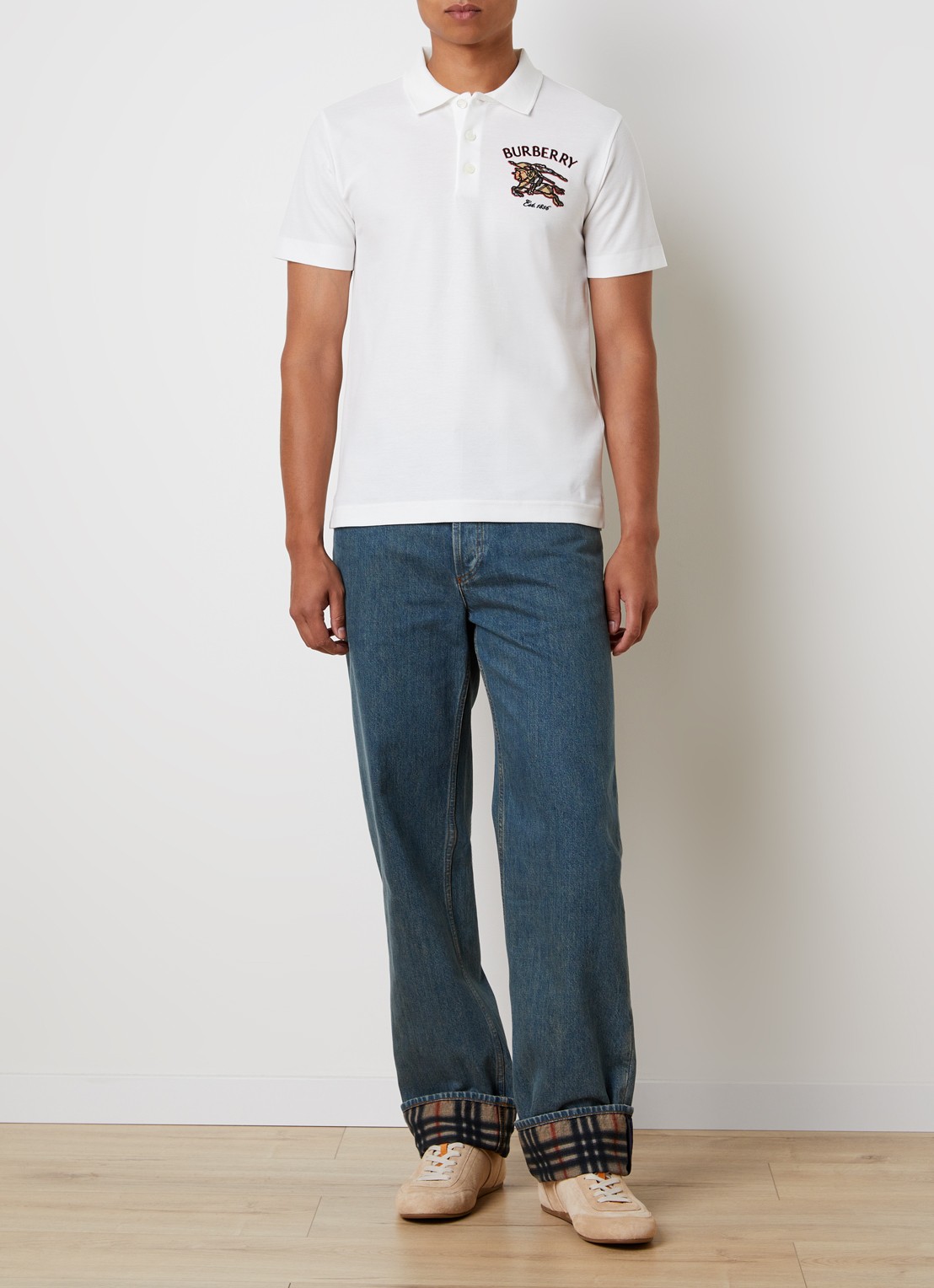 Burberry Evan regular fit polo van piqué katoen met logoborduring - voorkant 2 wit