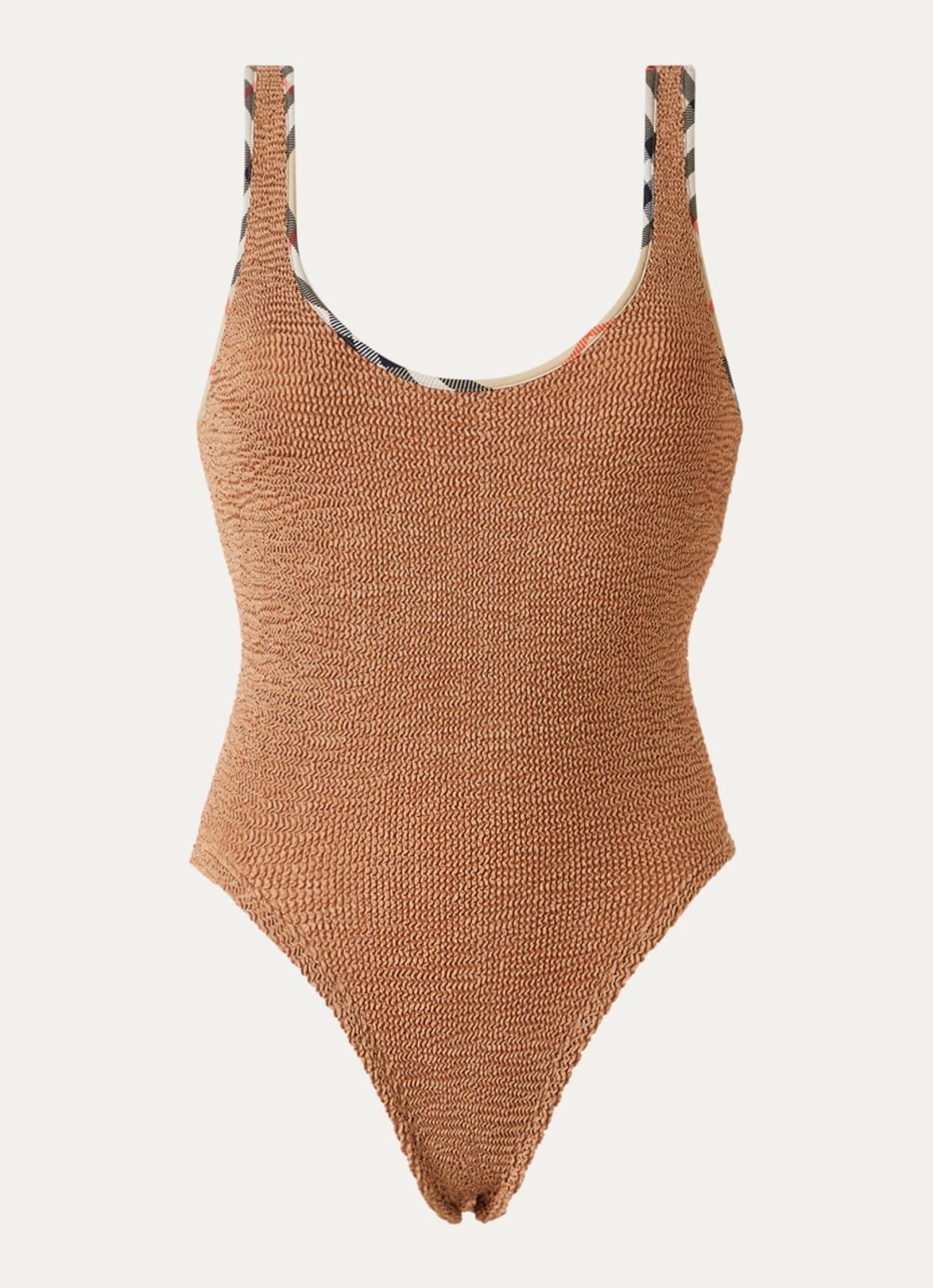 Burberry Faye badpak met scrunchie en rugdecolleté - voorkant 3 cognac