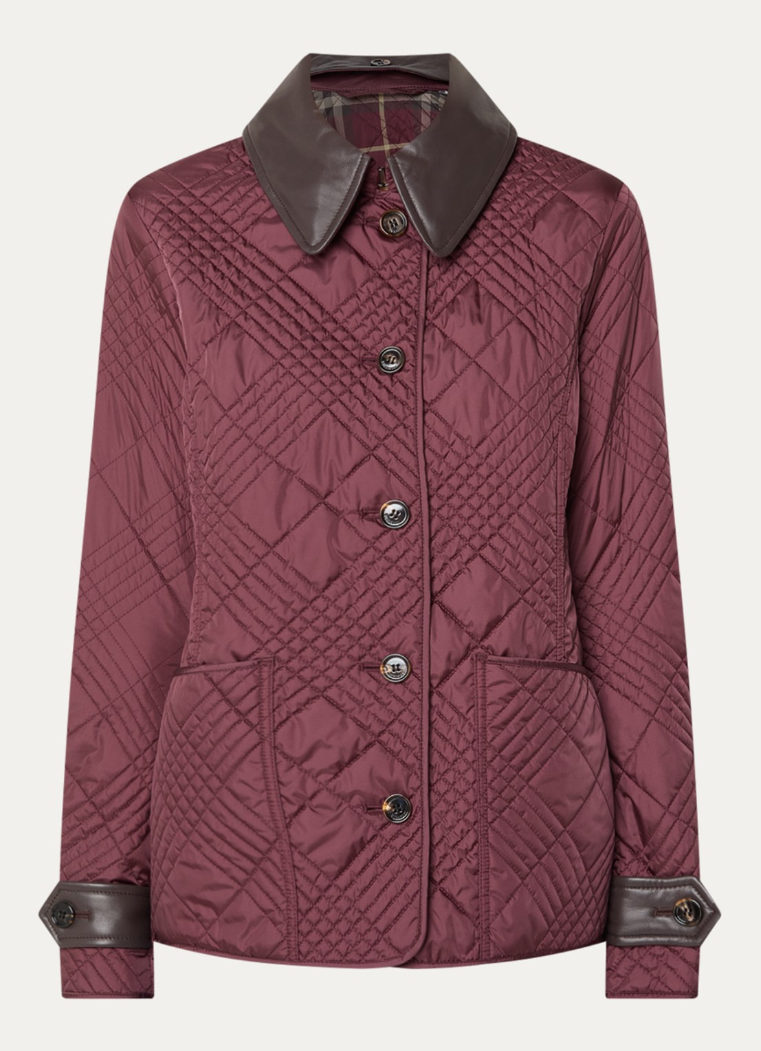 Burberry Fernleigh quilted barn jack met details van lamsleer - voorkant bordeauxrood