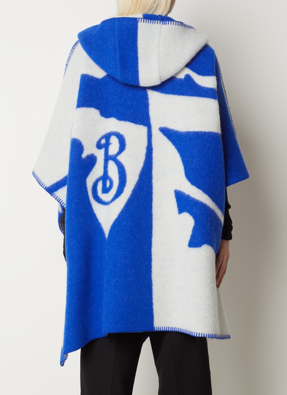 Burberry Fijngebreide cape van wol met steekzakken en capuchon - achterkant 6 royalblauw