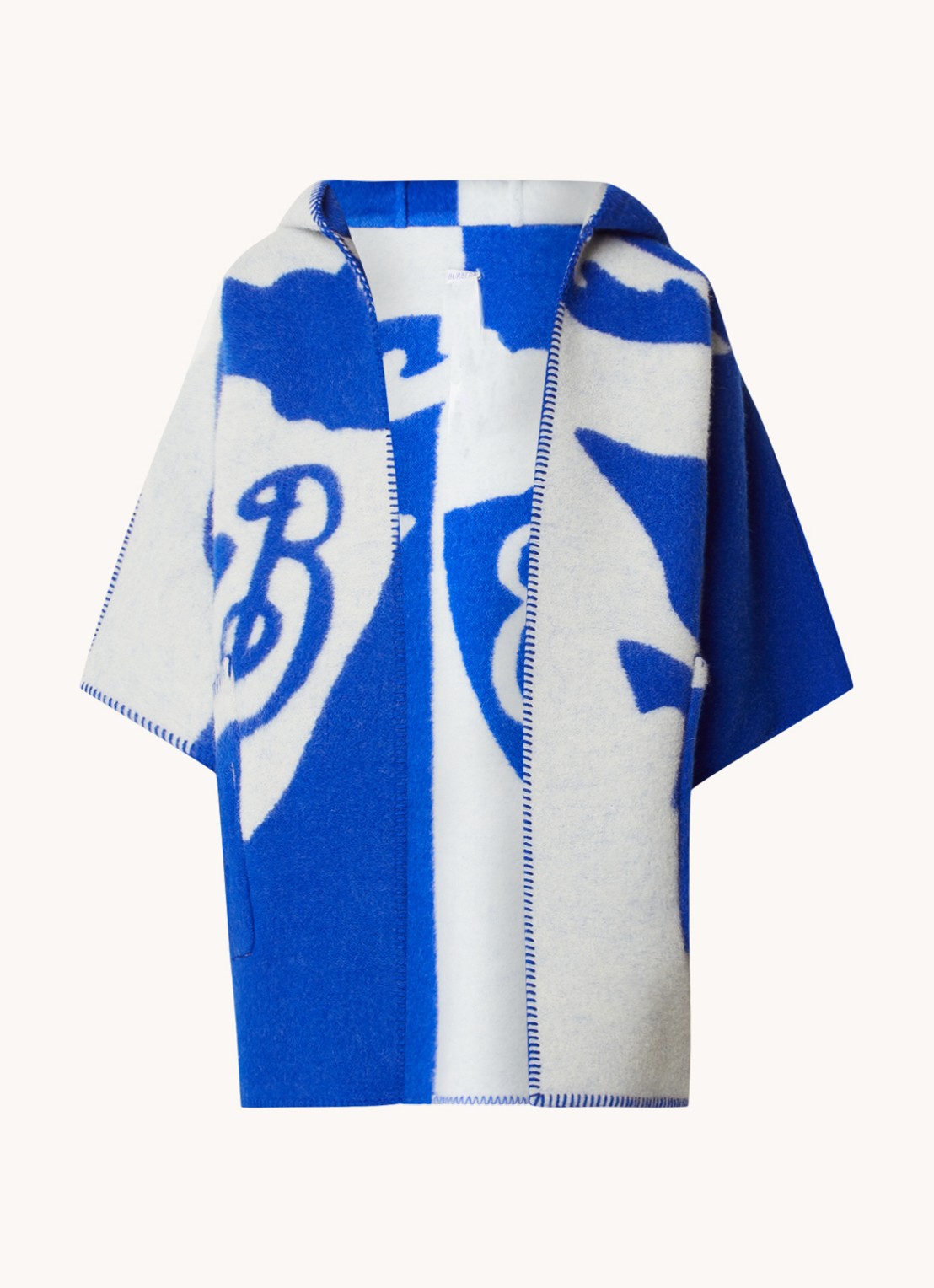Burberry Fijngebreide cape van wol met steekzakken en capuchon - voorkant royalblauw
