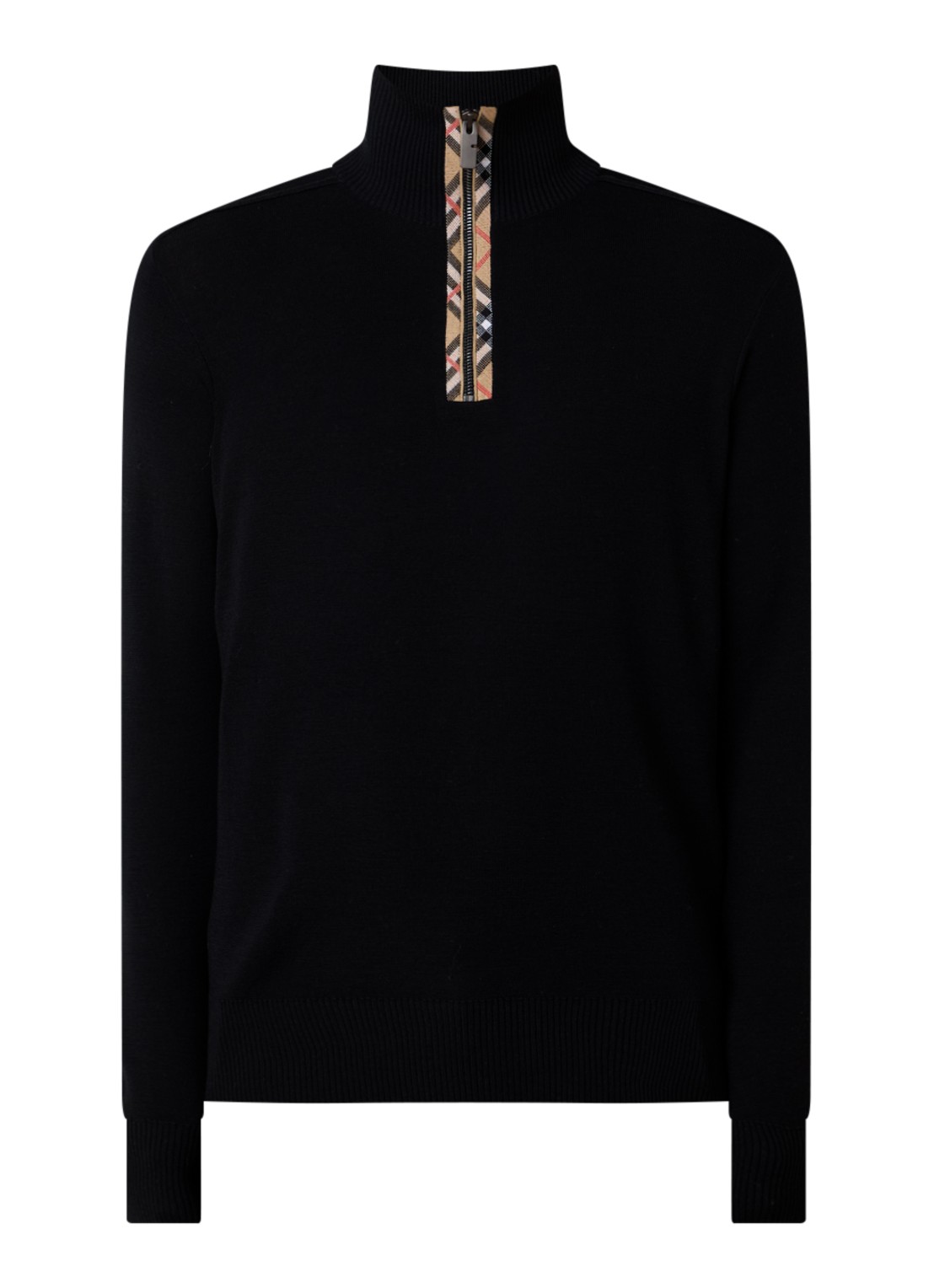 Burberry Fijngebreide pullover van wol met halve rits - voorkant 4 zwart