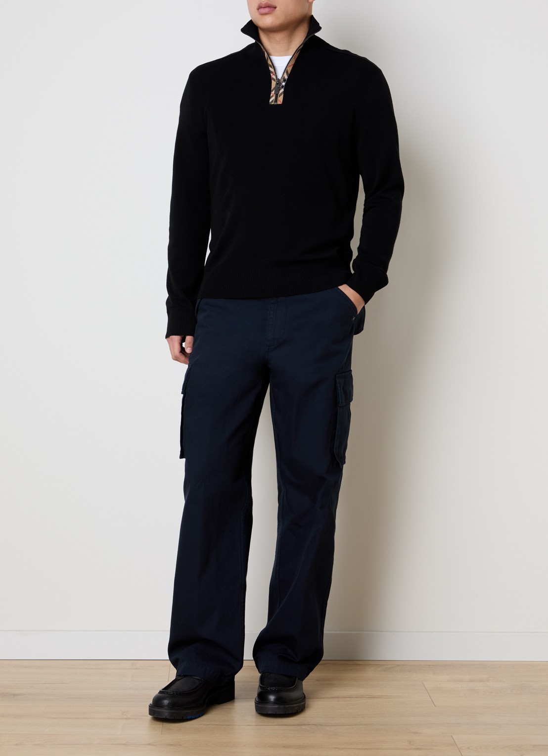 Burberry Fijngebreide pullover van wol met halve rits - voorkant 5 zwart