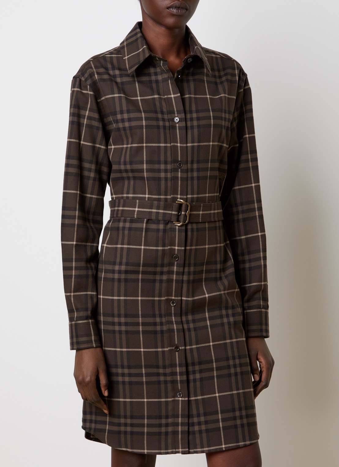 Burberry Fiora mini blousejurk met ruitdessin en ceintuur - detail 4 donkerbruin