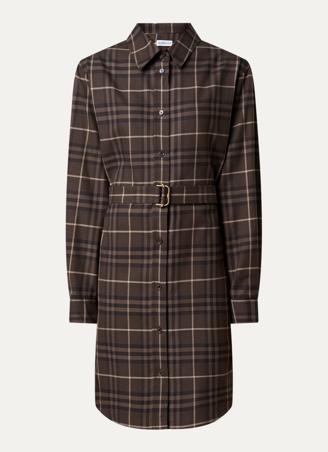 Burberry Fiora mini blousejurk met ruitdessin en ceintuur - voorkant donkerbruin
