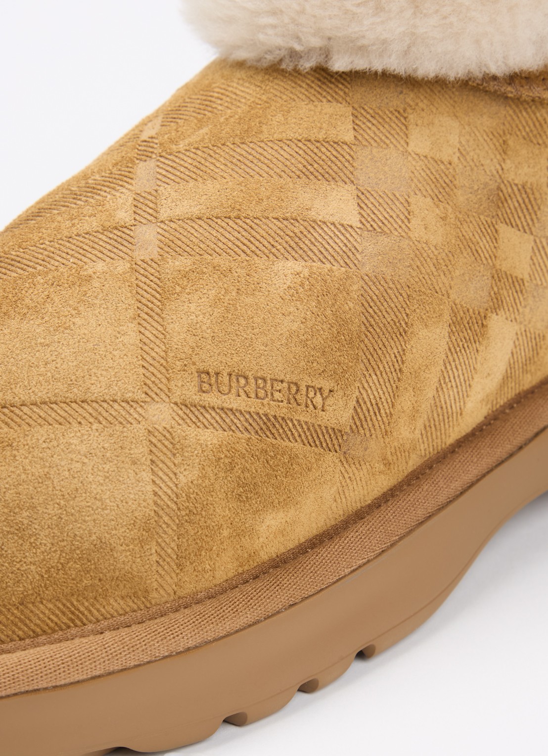 Burberry Flint enkellaarsje van kalfssuède met schapenvacht - detail 5 camel