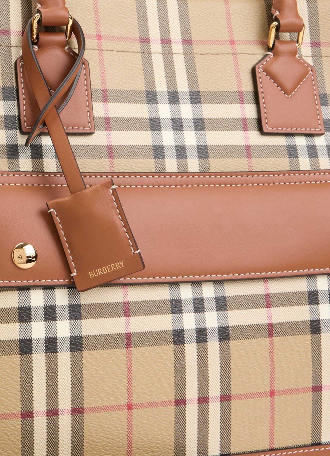 Burberry Freya Medium shopper met ruitdessin en kalfsleren details - detail 4 khaki