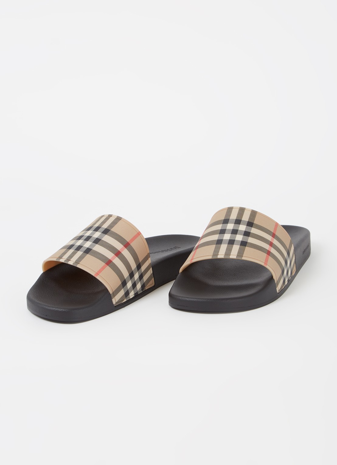 Burberry Furley slipper met ruitdessin - detail beige