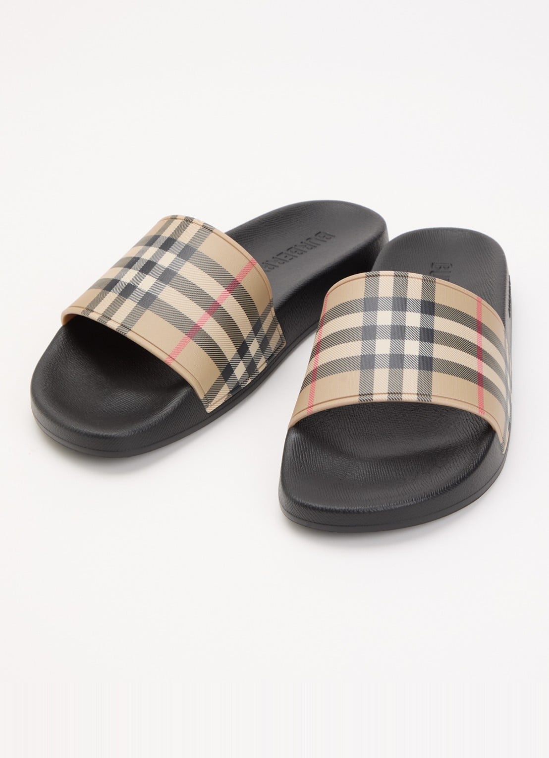 Burberry Furley slipper met ruitdessin - detail beige