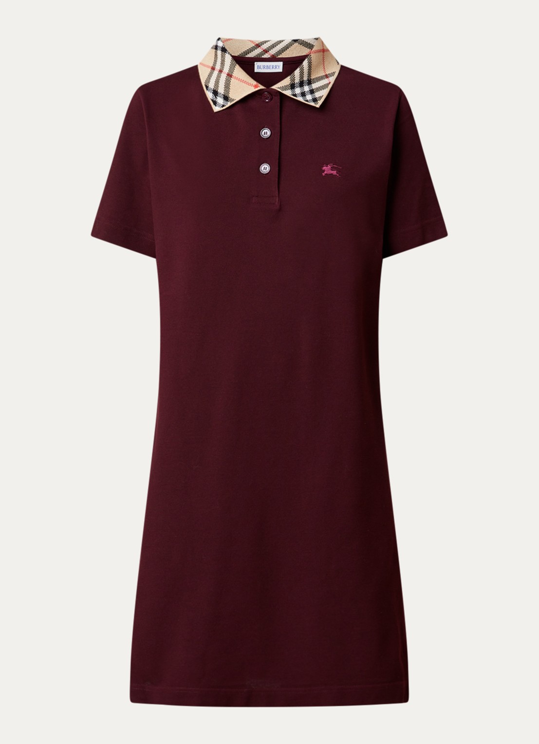 Burberry Georgina mini jurk van piqué katoen met polokraag - voorkant 3 bordeauxrood