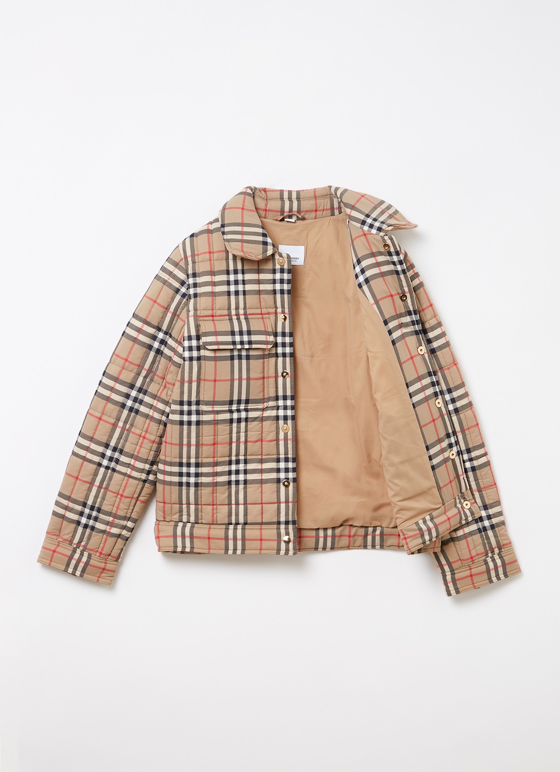 Burberry Gideon quilted jack met ruitdessin - voorkant 3 beige