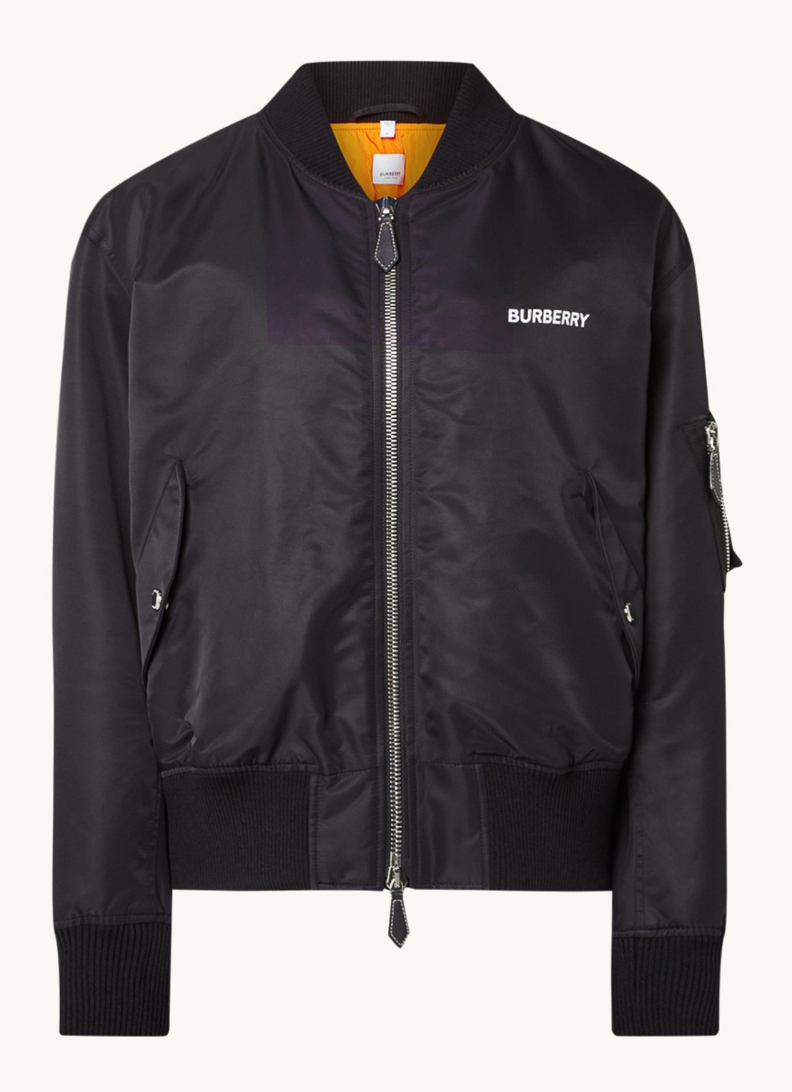 Burberry Gillian bomberjack met logo- en backprint  - voorkant zwart