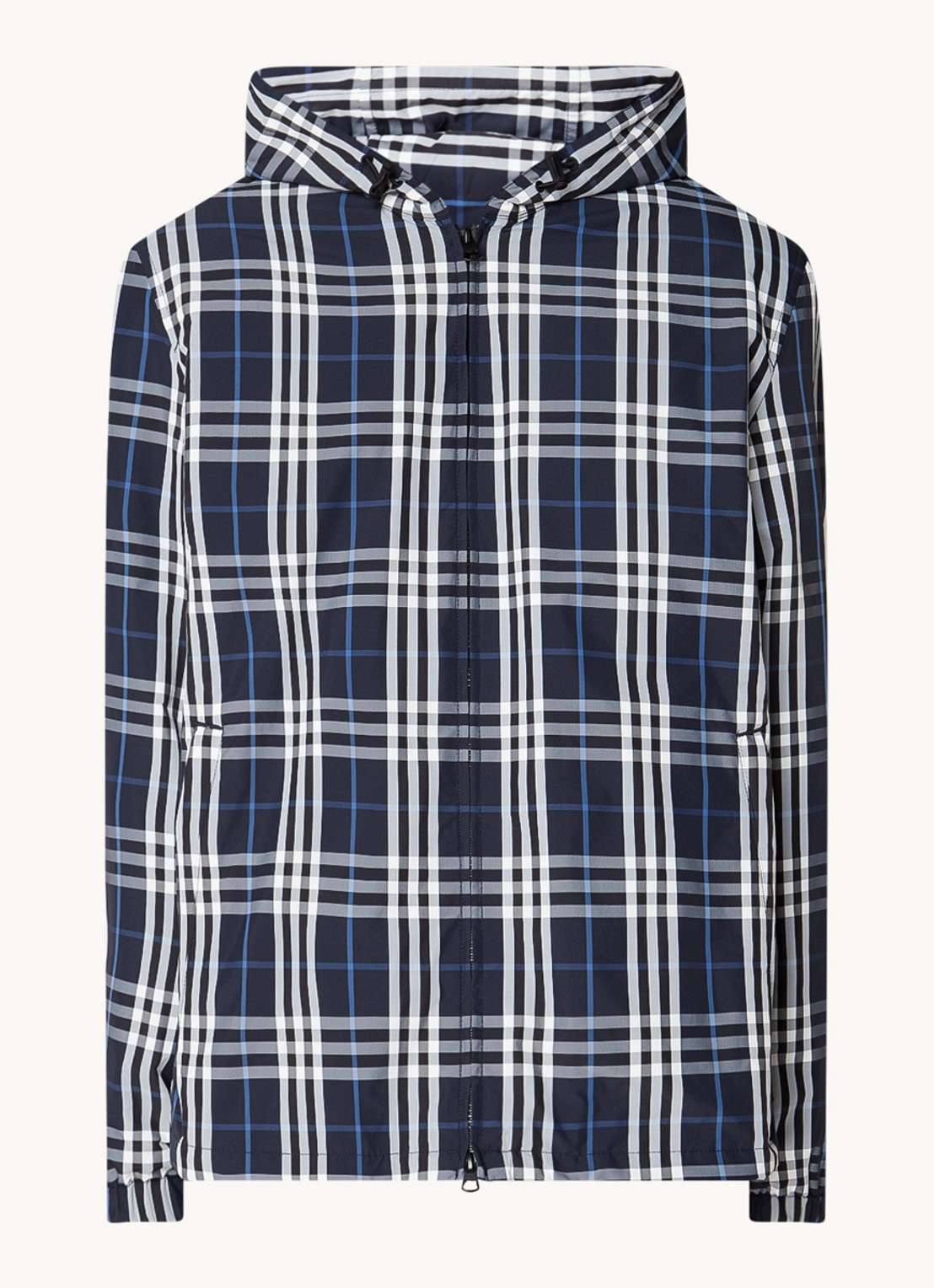 Burberry Hackney jack met capuchon en ruitdessin - voorkant 5 blauw