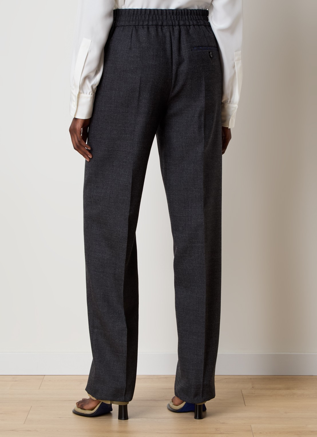 Burberry High waist straight fit pantalon van wol met steekzakken - achterkant 5 antraciet