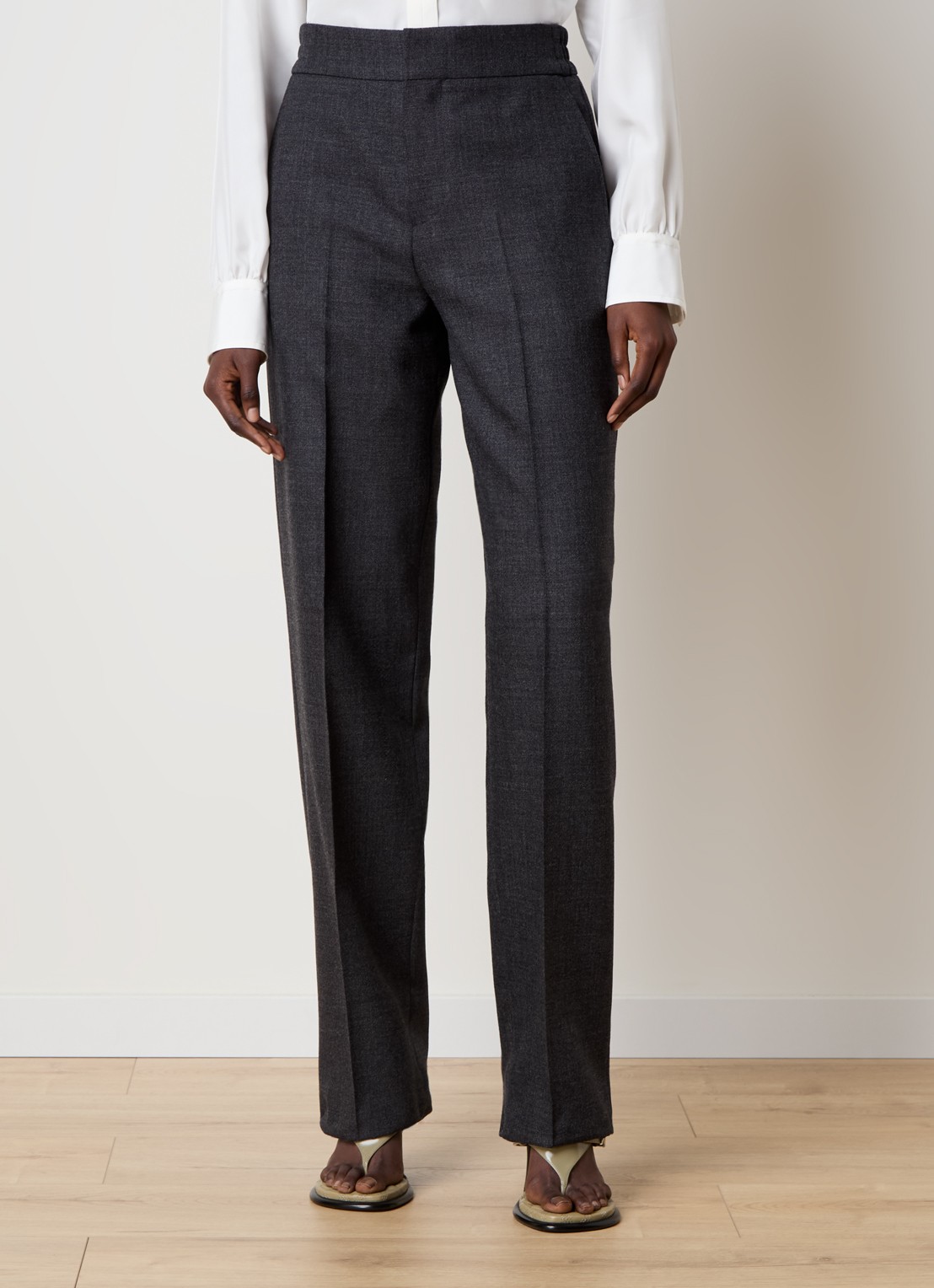 Burberry High waist straight fit pantalon van wol met steekzakken - detail antraciet