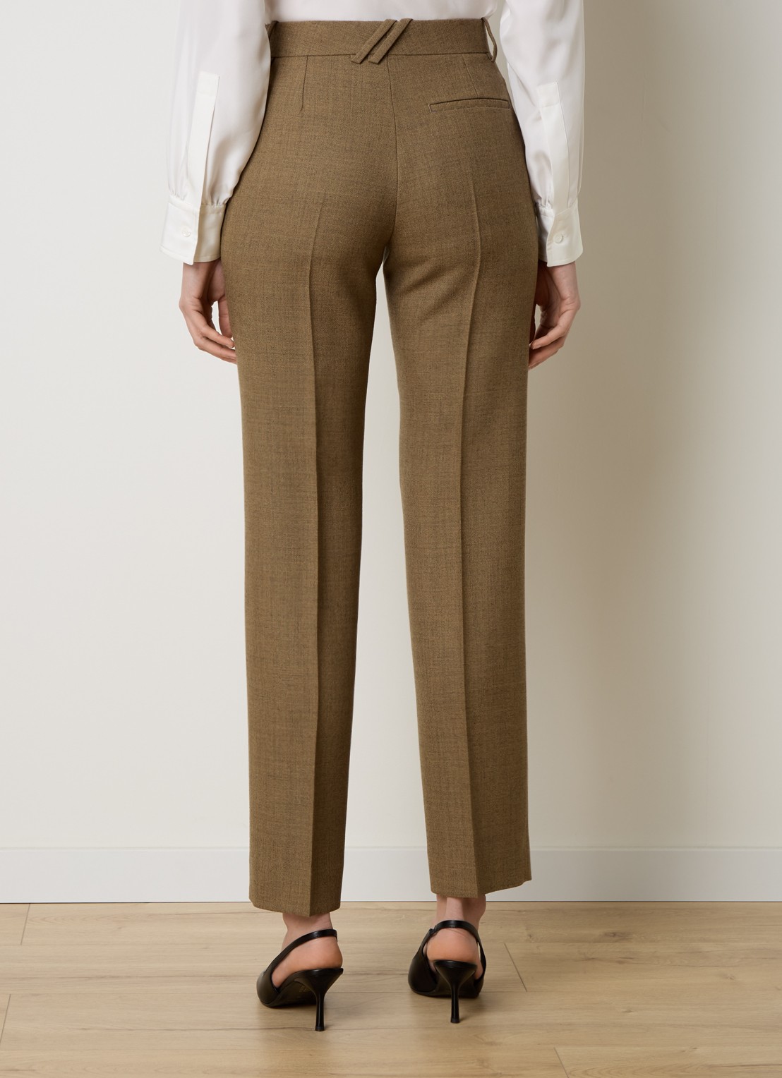 Burberry High waist straight fit pantalon van wol met steekzakken - achterkant 5 legergroen