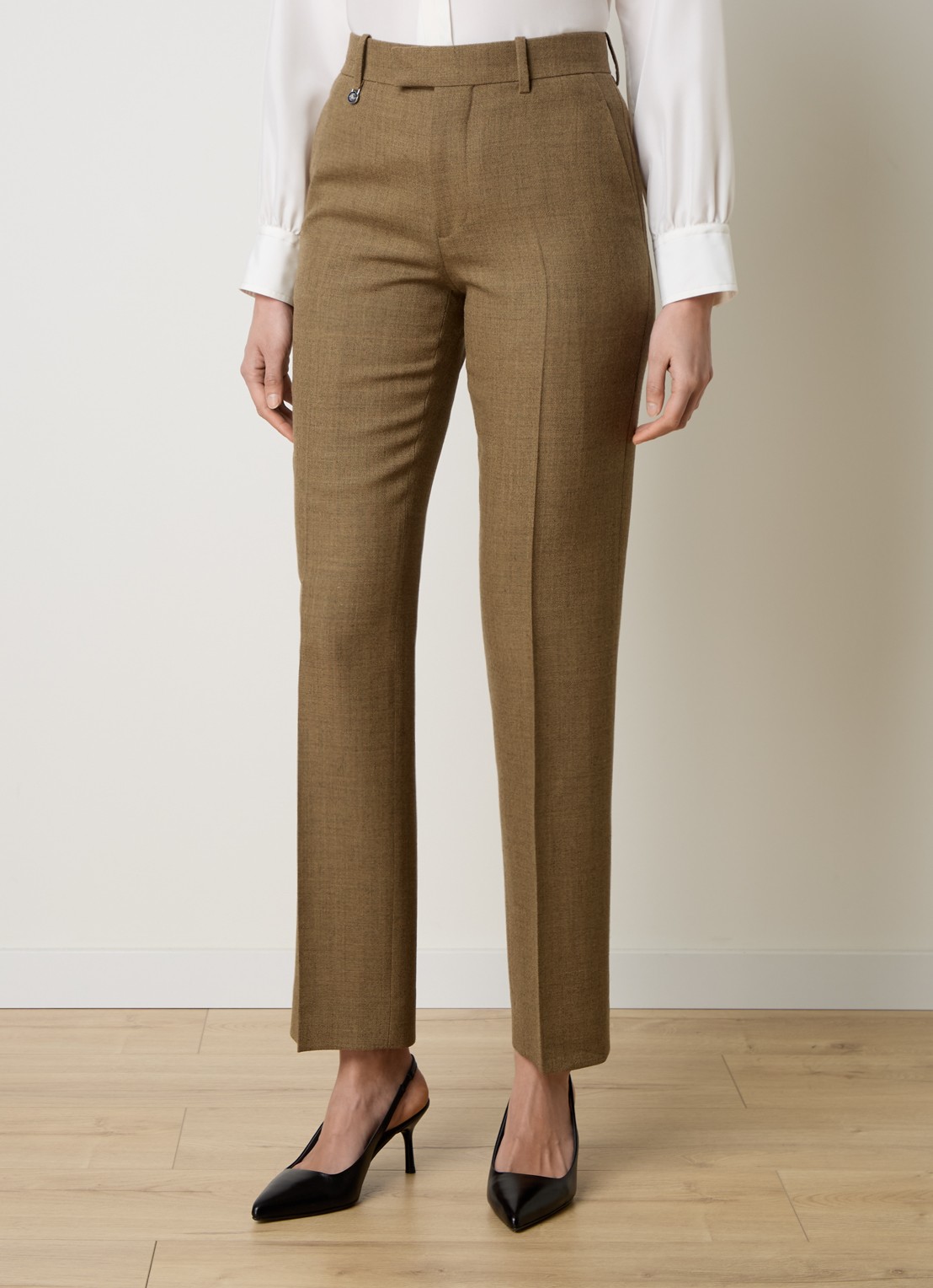 Burberry High waist straight fit pantalon van wol met steekzakken - detail legergroen