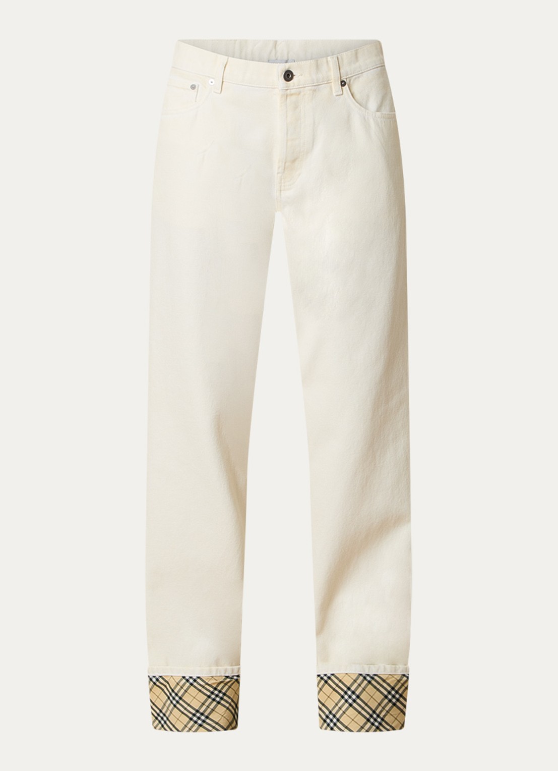 Burberry High waist straight leg jeans met ruitdessin - voorkant 4 creme