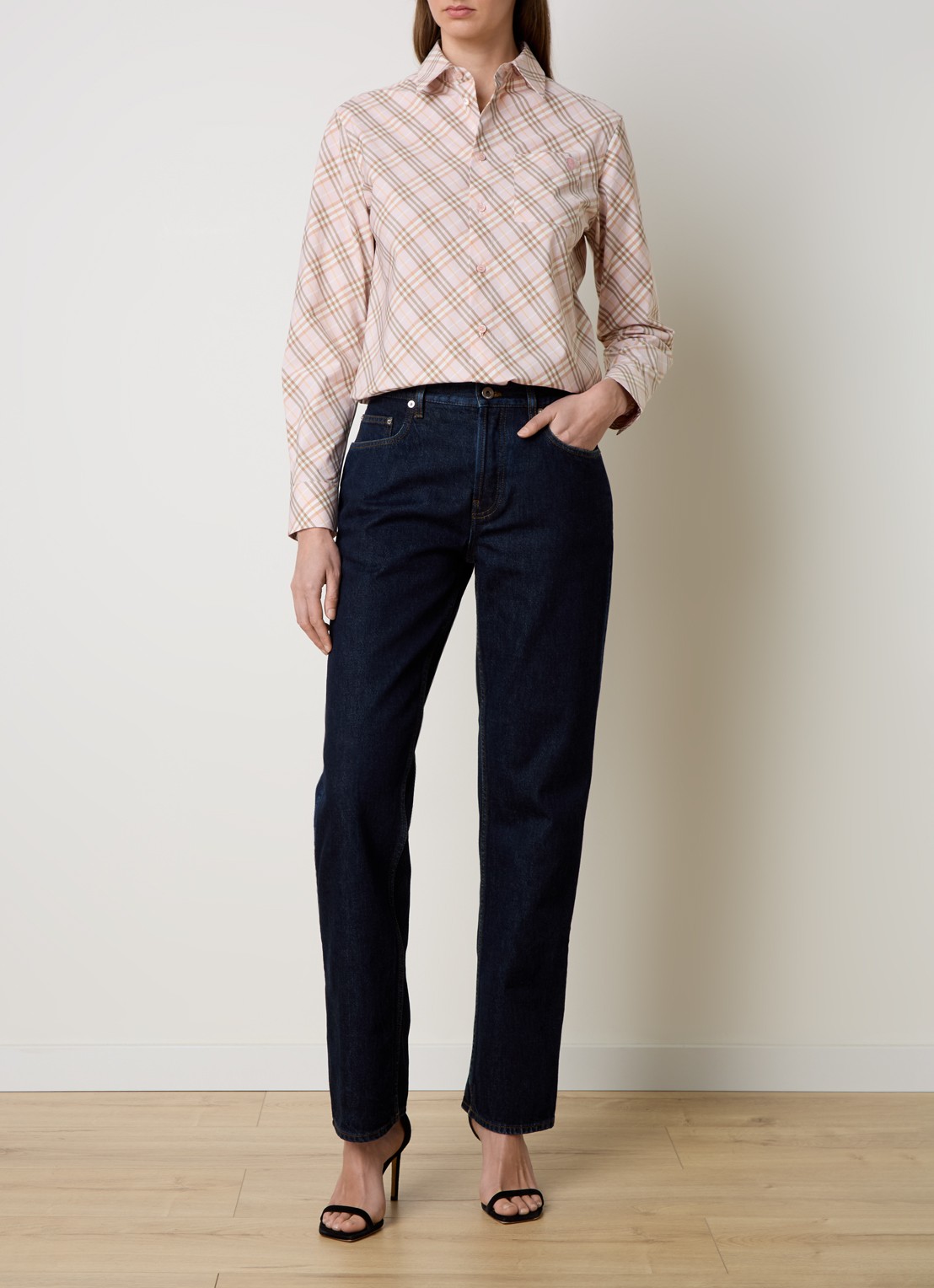 Burberry High waist straight leg jeans met steekzakken - voorkant 5 donkerblauw
