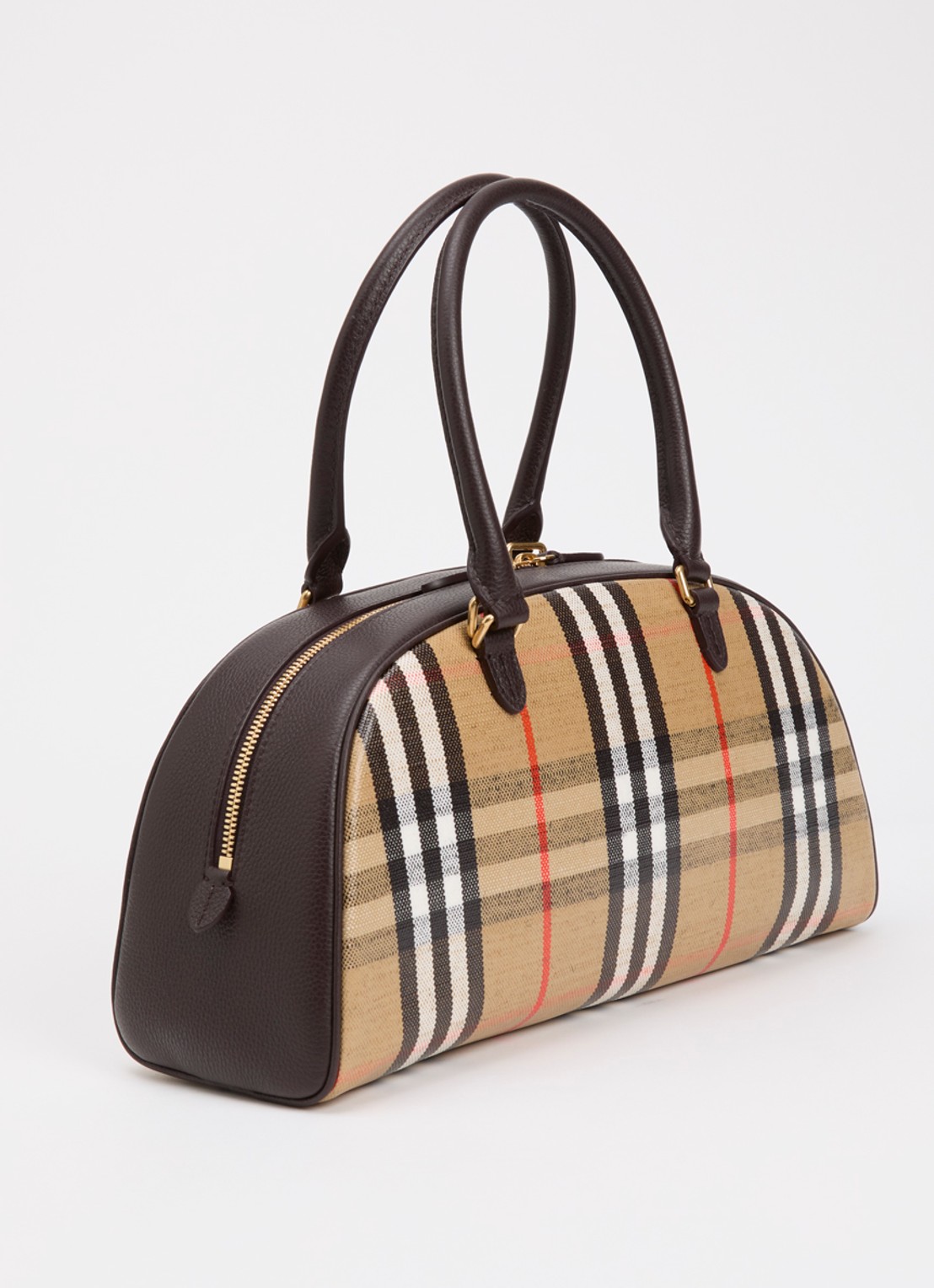 Burberry Highlands handtas met kalfsleren details en ruitdessin  - achterkant 8 zand