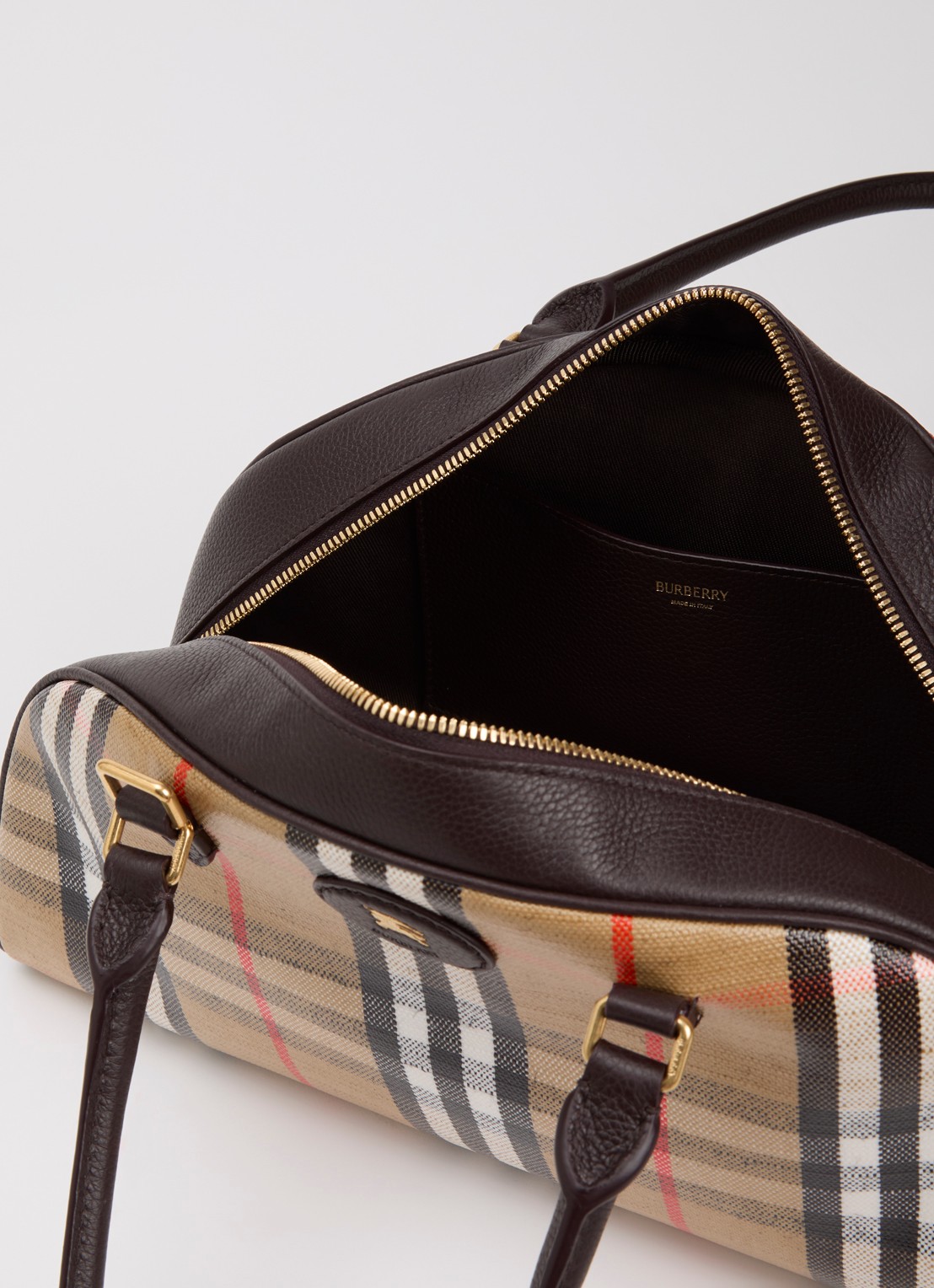 Burberry Highlands handtas met kalfsleren details en ruitdessin  - detail 4 zand