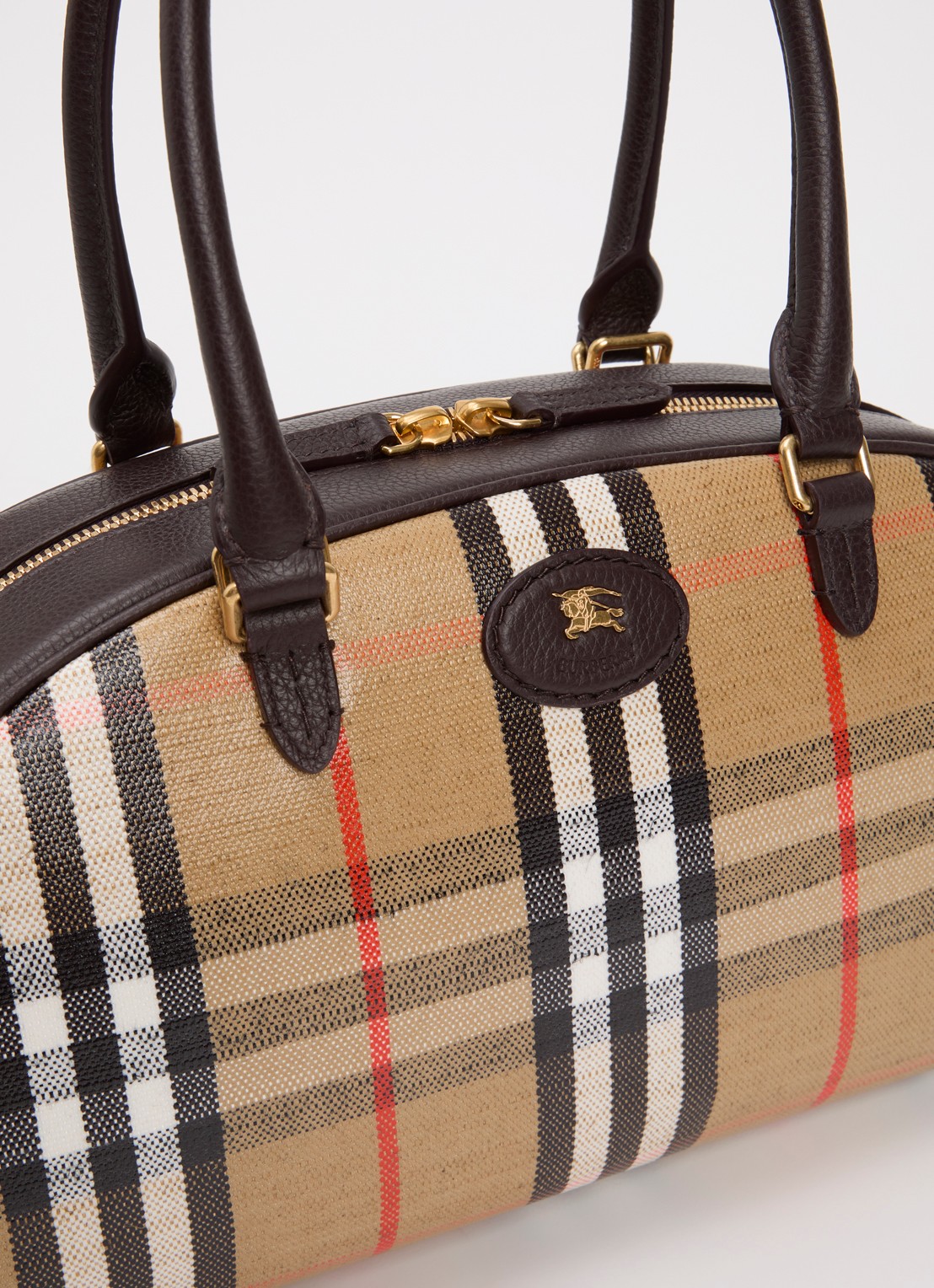 Burberry Highlands handtas met kalfsleren details en ruitdessin  - detail 6 zand