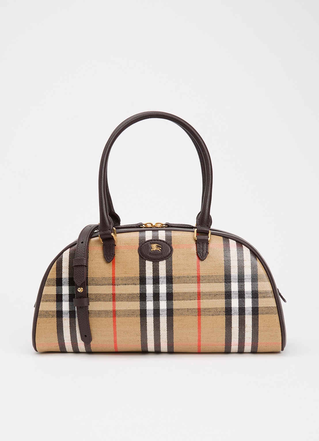 Burberry Highlands handtas met kalfsleren details en ruitdessin  - voorkant zand