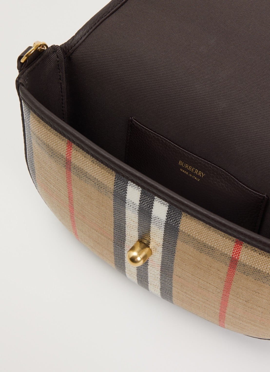 Burberry Highlands mini crossbodytas met details van kalfsleer  - detail bruin