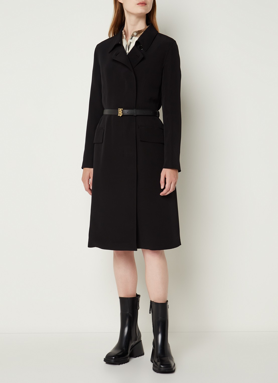 Burberry Holyfield mantel met strikceintuur en klepzakken  - detail 3 zwart