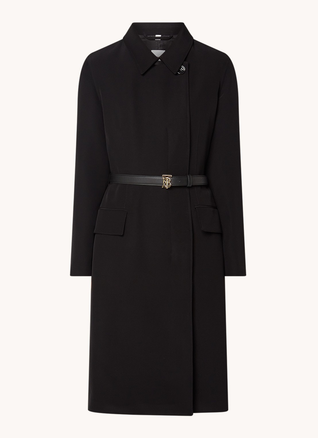 Burberry Holyfield mantel met strikceintuur en klepzakken  - voorkant zwart
