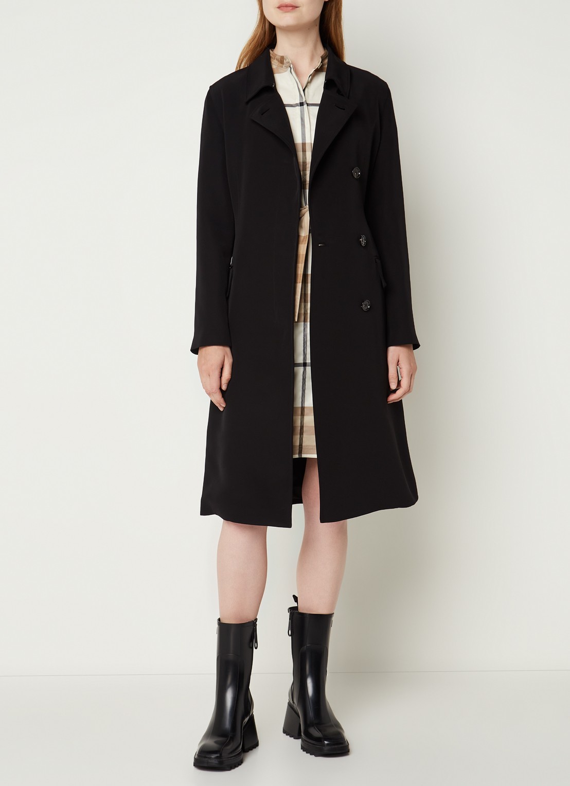 Burberry Holyfield mantel met strikceintuur en klepzakken  - voorkant 2 zwart