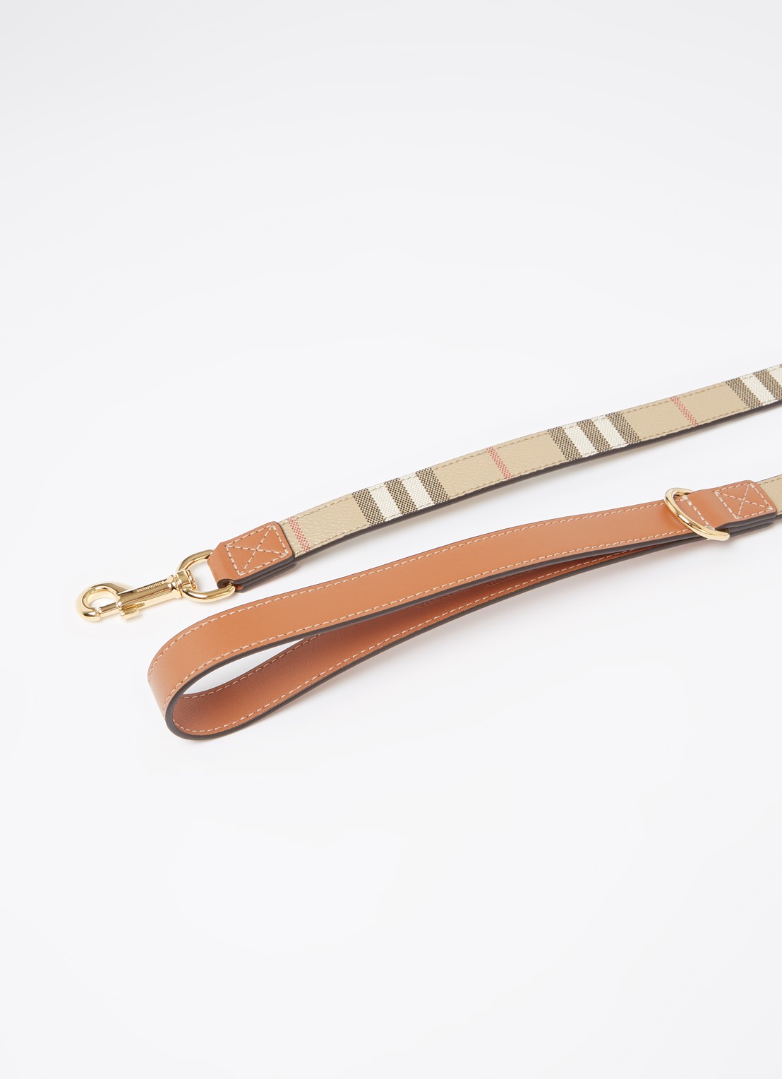 Burberry Hondenriem van leer met ruit dessin - detail donkerbruin