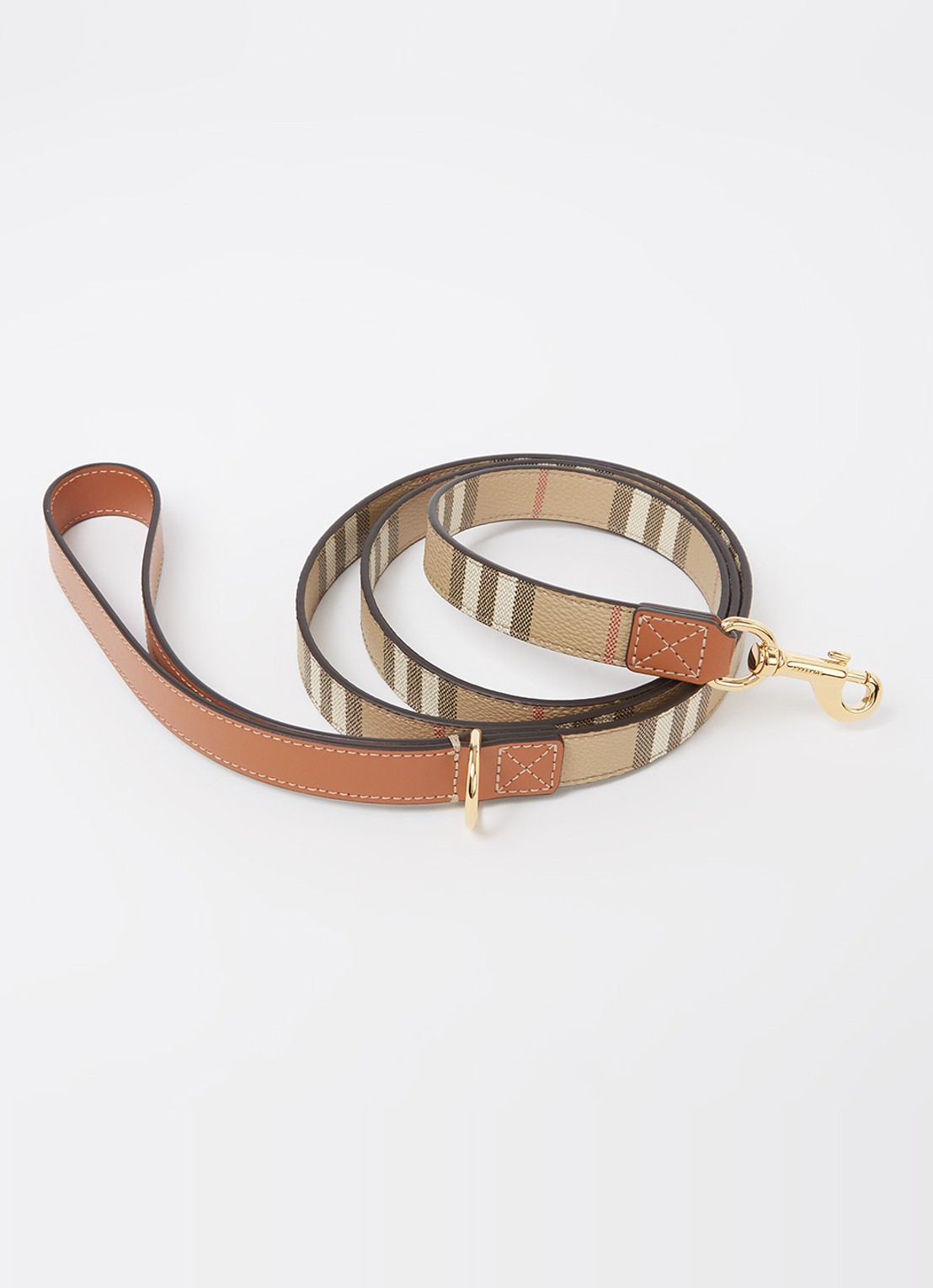 Burberry Hondenriem van leer met ruit dessin - voorkant 2 donkerbruin