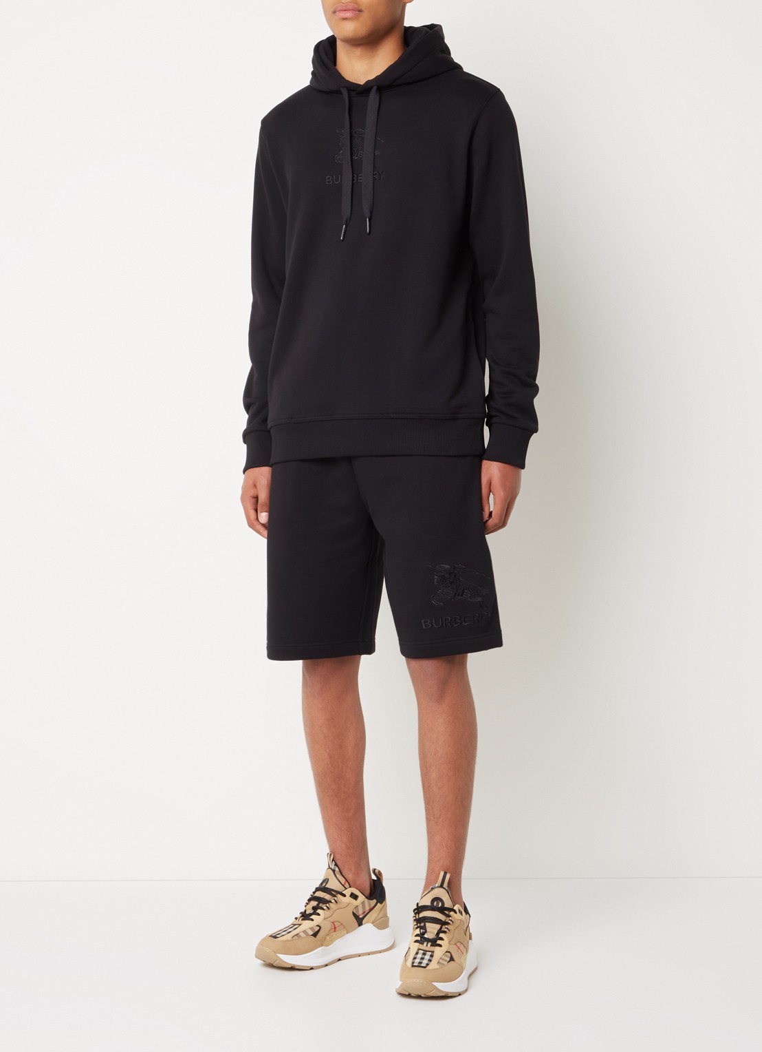 Burberry Hoodie met logoborduring - voorkant 3 zwart
