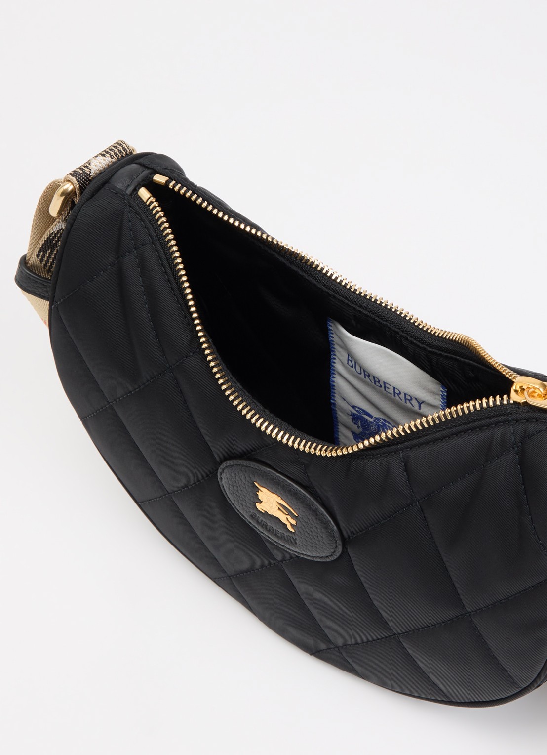 Burberry Horseshoe crossbodytas met quiltpatroon en kalfsleren deails - detail zwart