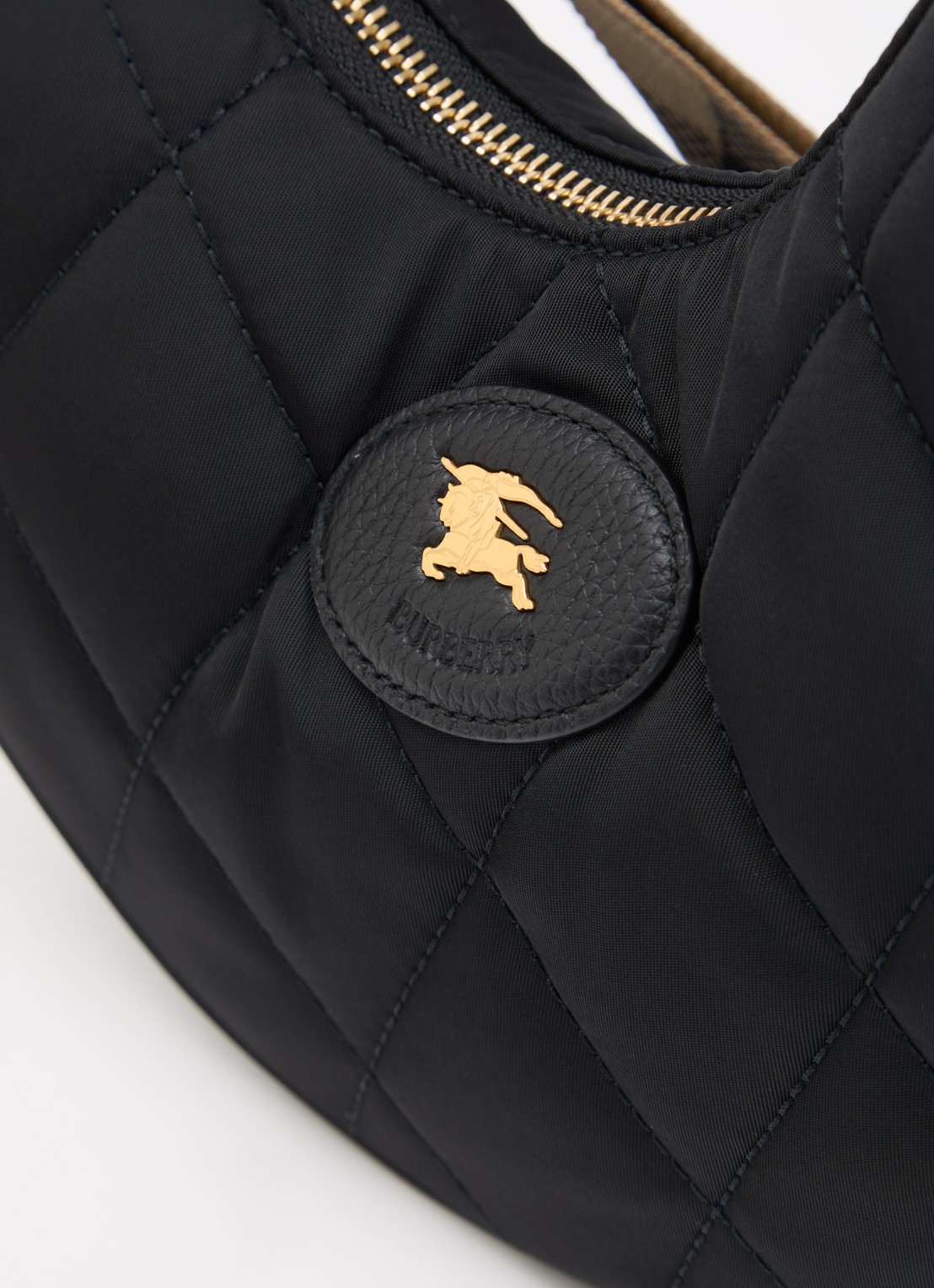 Burberry Horseshoe crossbodytas met quiltpatroon en kalfsleren deails - detail 3 zwart