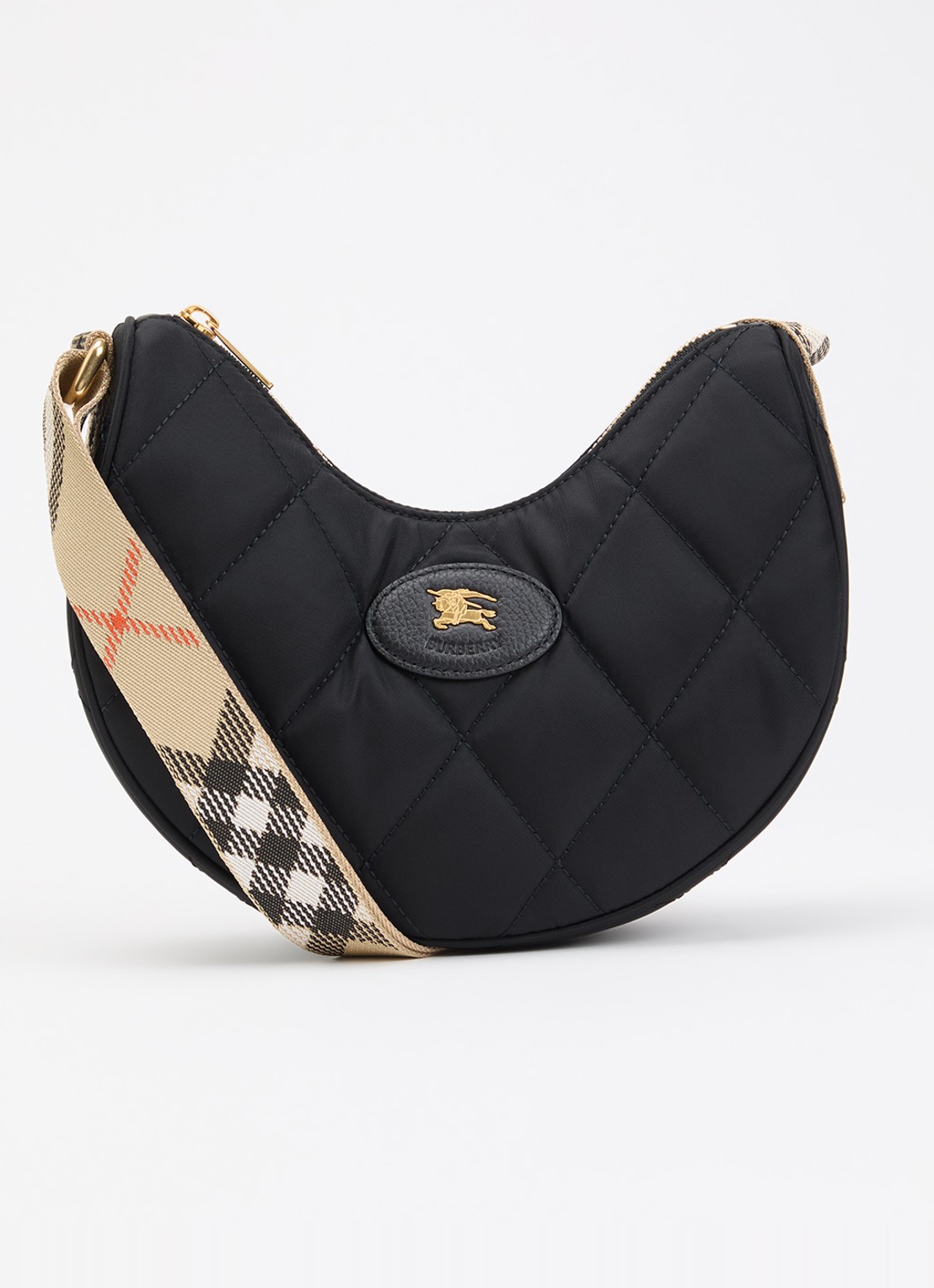 Burberry Horseshoe crossbodytas met quiltpatroon en kalfsleren deails - voorkant 5 zwart
