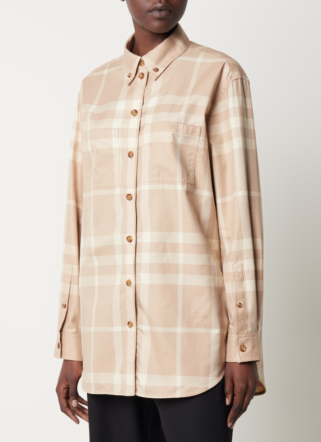 Burberry Ivana blouse met borstzakken en ruitdessin - detail 2 donkerbeige