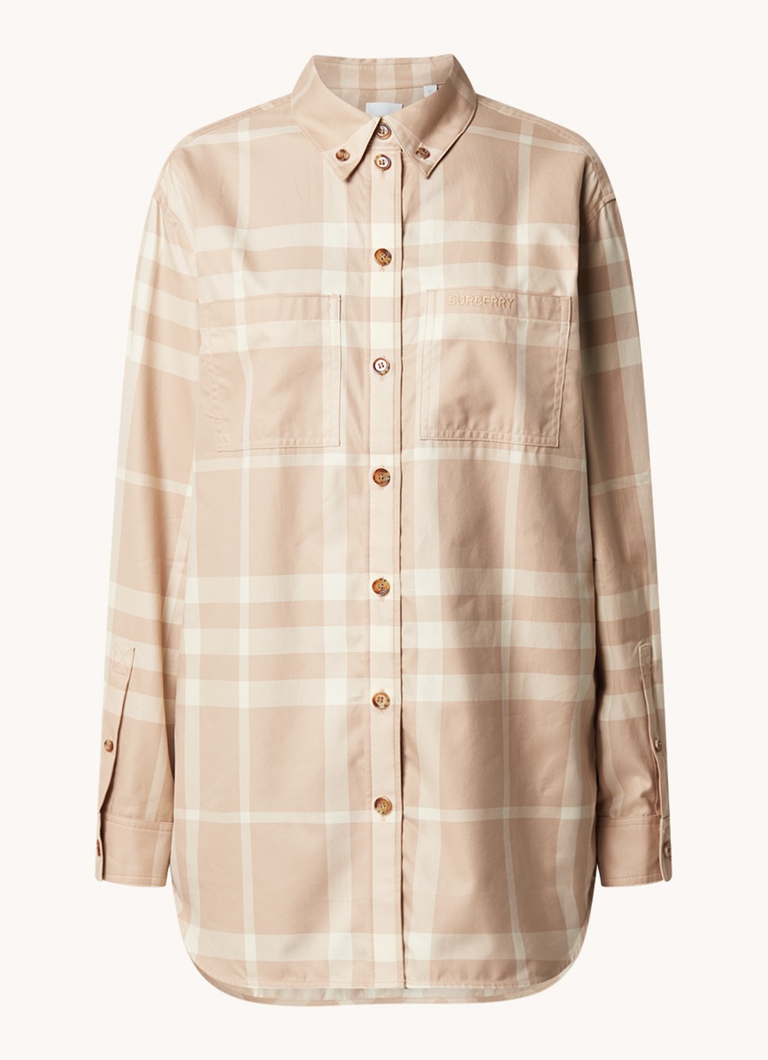 Burberry Ivana blouse met borstzakken en ruitdessin - voorkant 4 donkerbeige