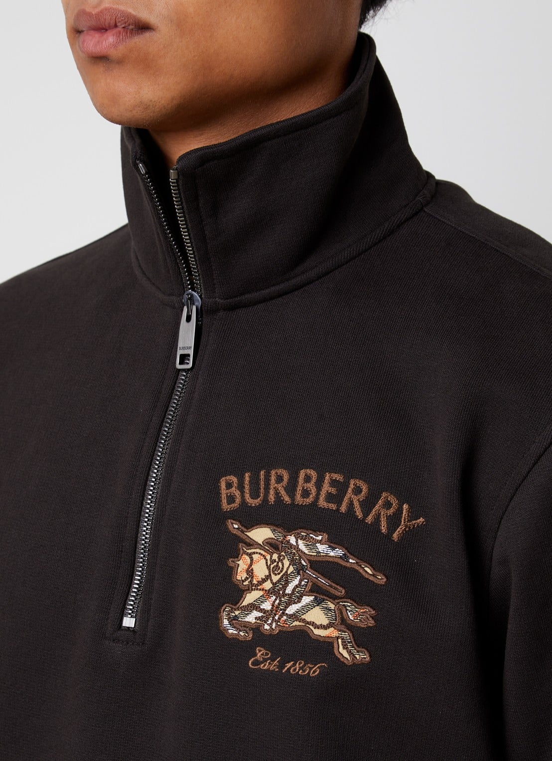 Burberry Jacob sweater met halve rits en logoborduring - detail 2 chocoladebruin