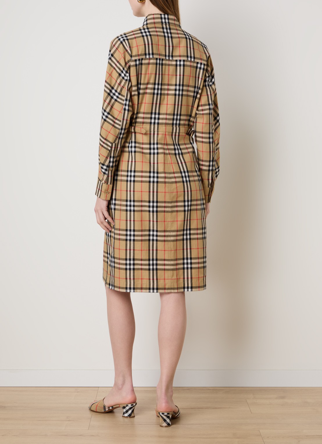 Burberry June midi blousejurk met ruitdessin - achterkant 3 zand