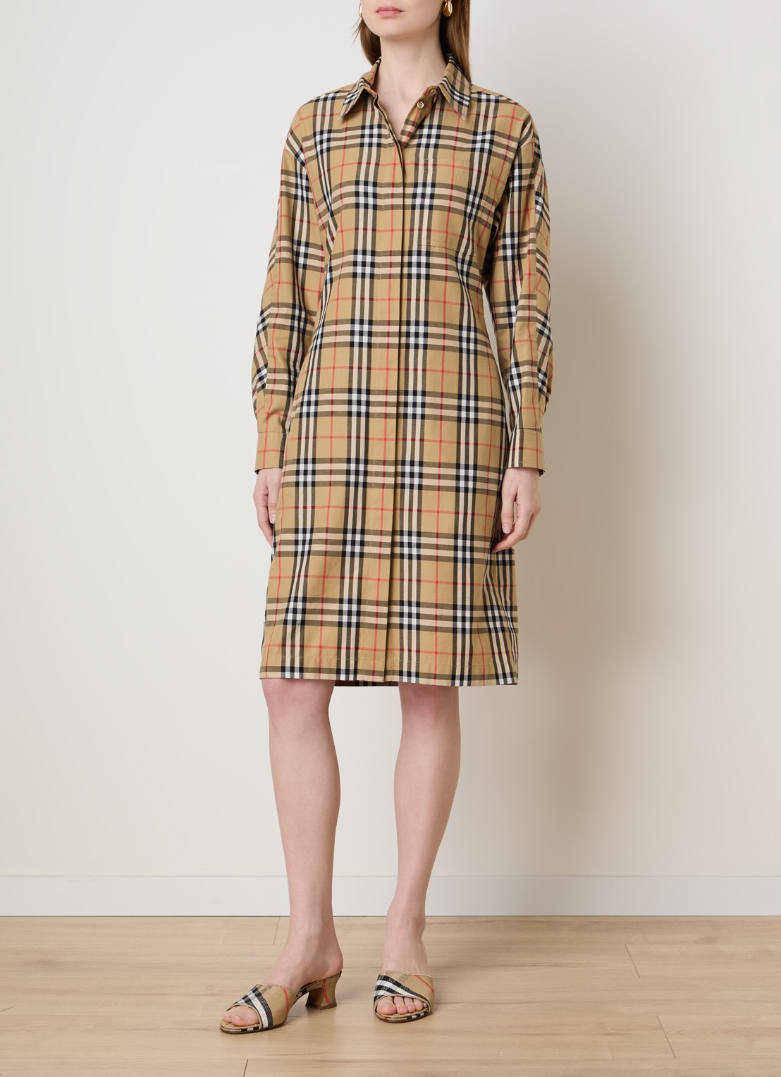 Burberry June midi blousejurk met ruitdessin - detail zand