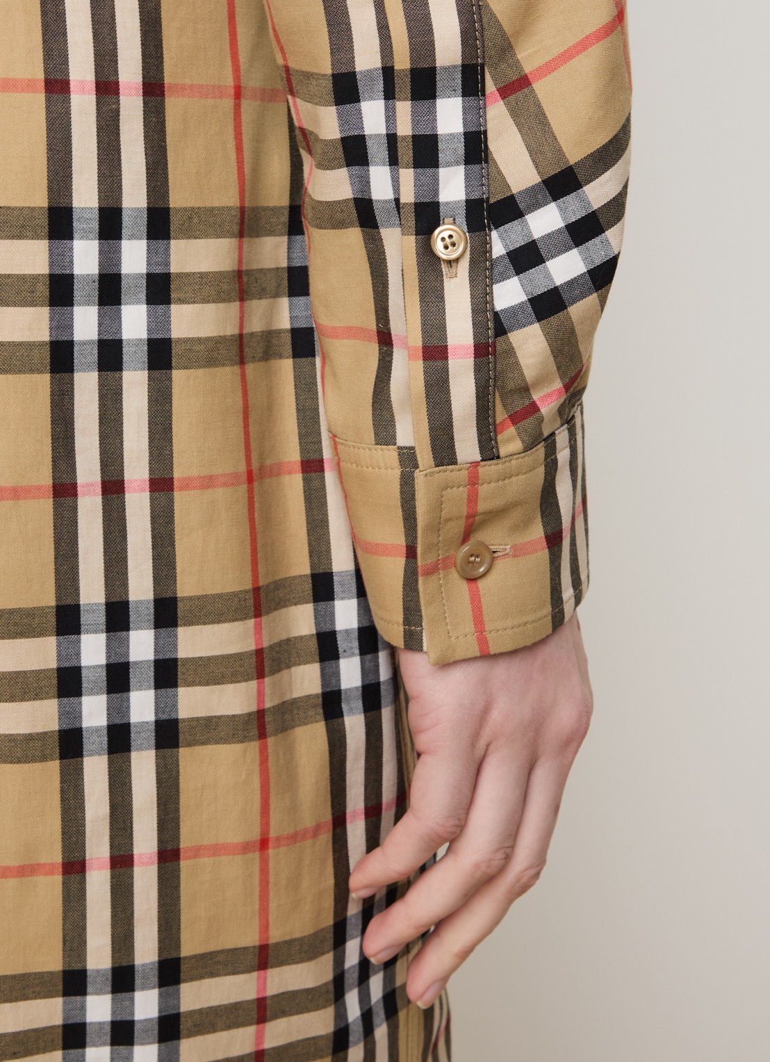 Burberry June midi blousejurk met ruitdessin - detail 2 zand
