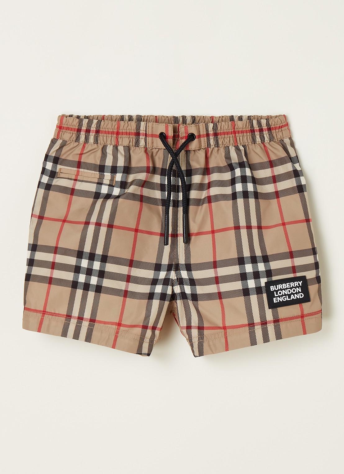 Burberry Kameron zwembroek met ruitdessin en logo - voorkant camel