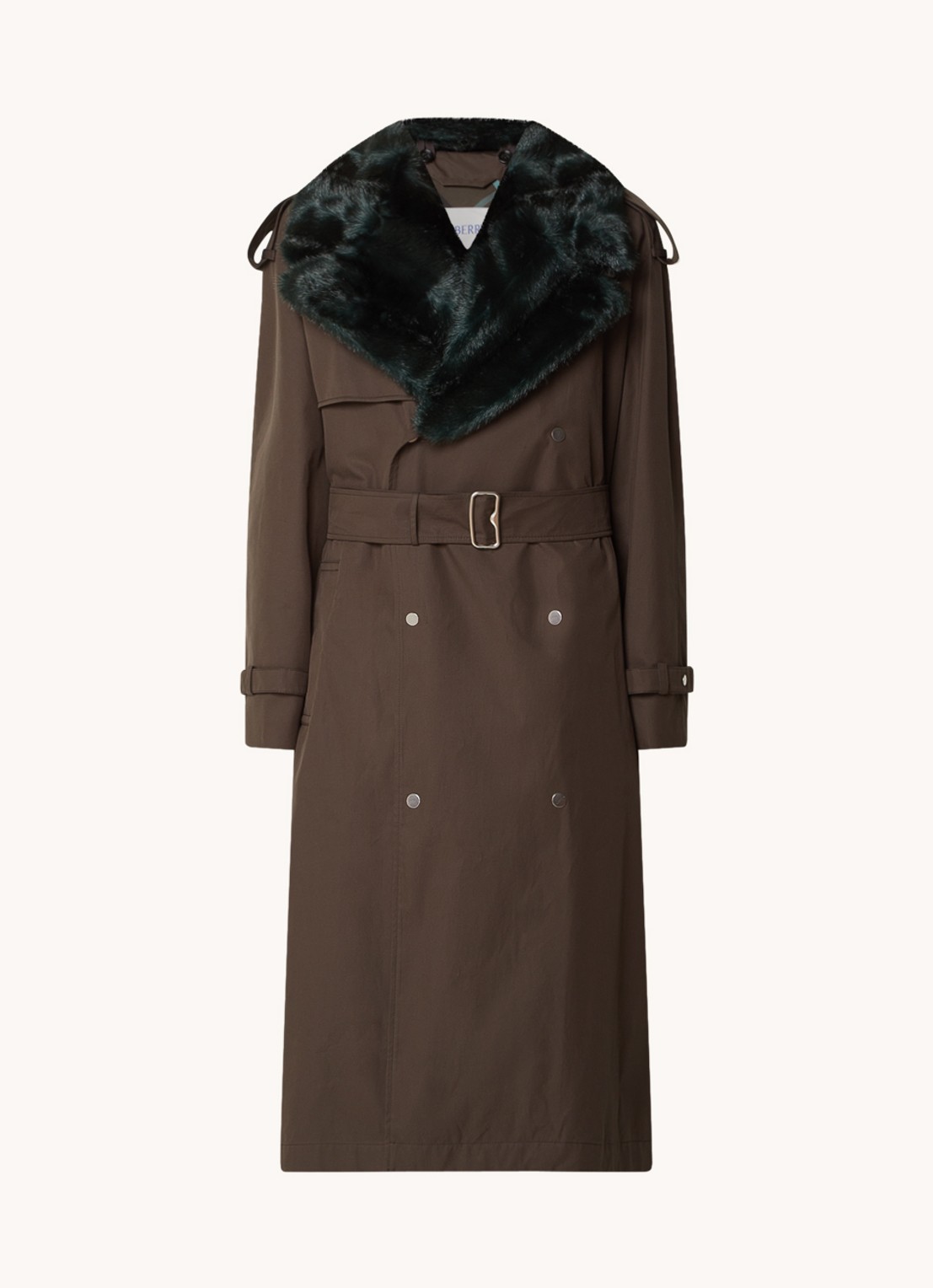 Burberry Kennington oversized double-breasted trenchcoat met kraag van imitatiebont - voorkant 5 bronsgroen
