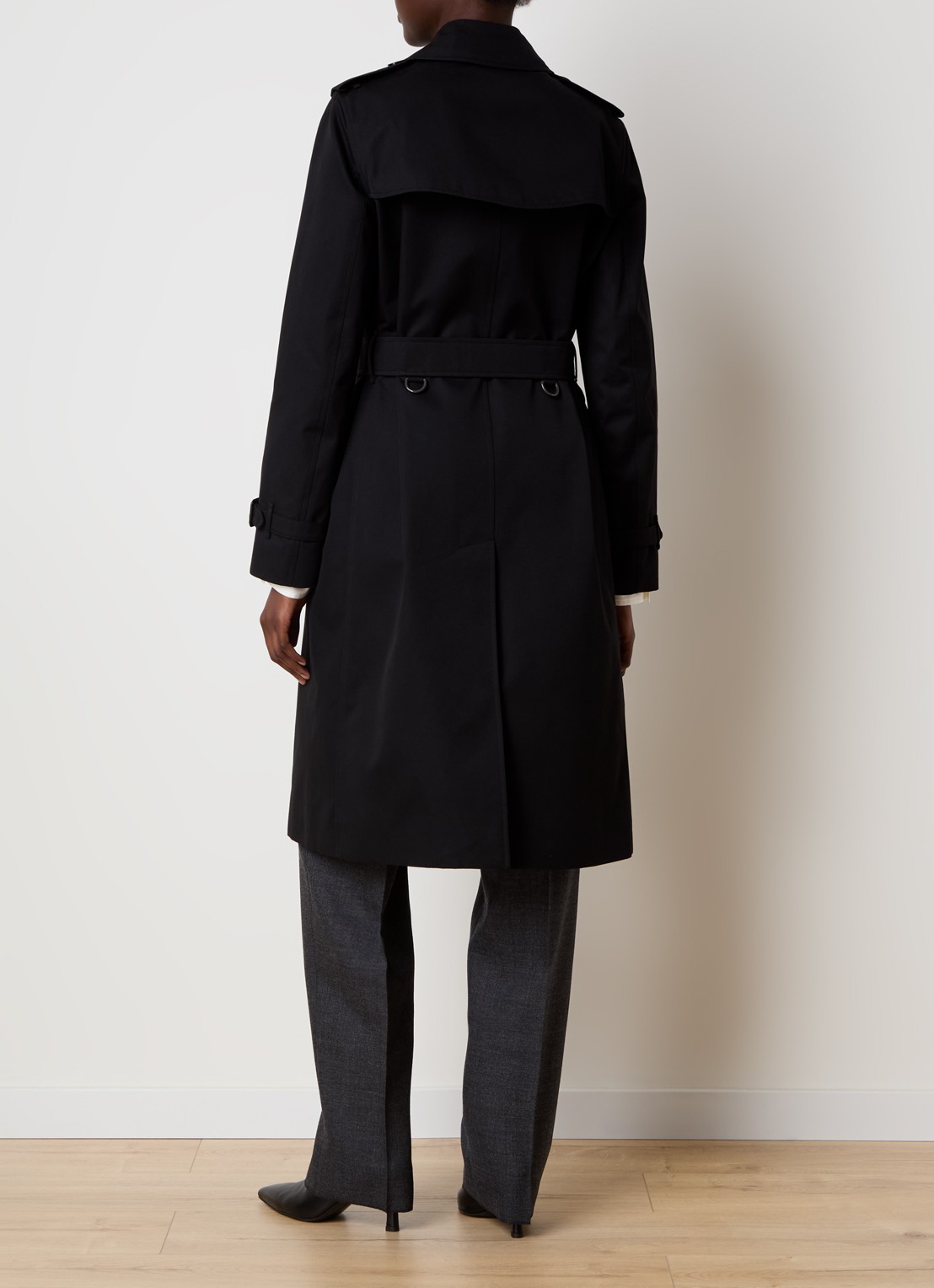 Burberry Kensington double-breasted trenchcoat met ceintuur - achterkant zwart