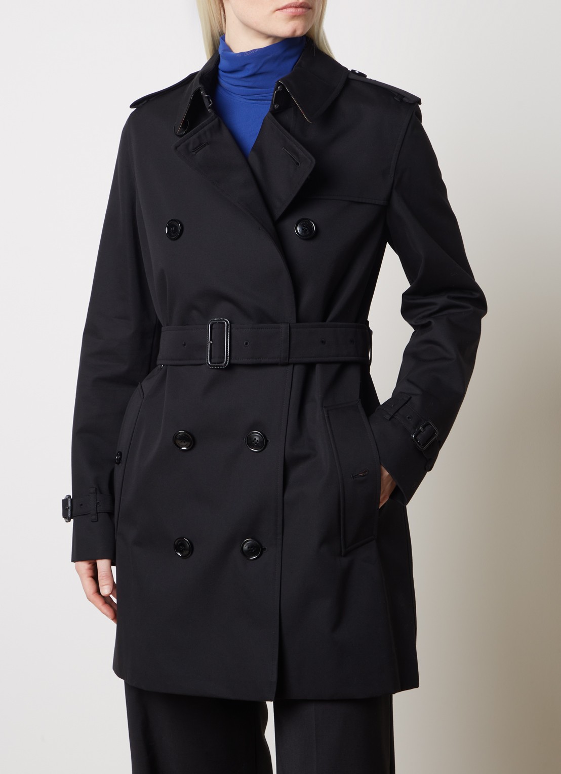 Burberry Kensington double-breasted trenchcoat met ceintuur - detail 2 zwart