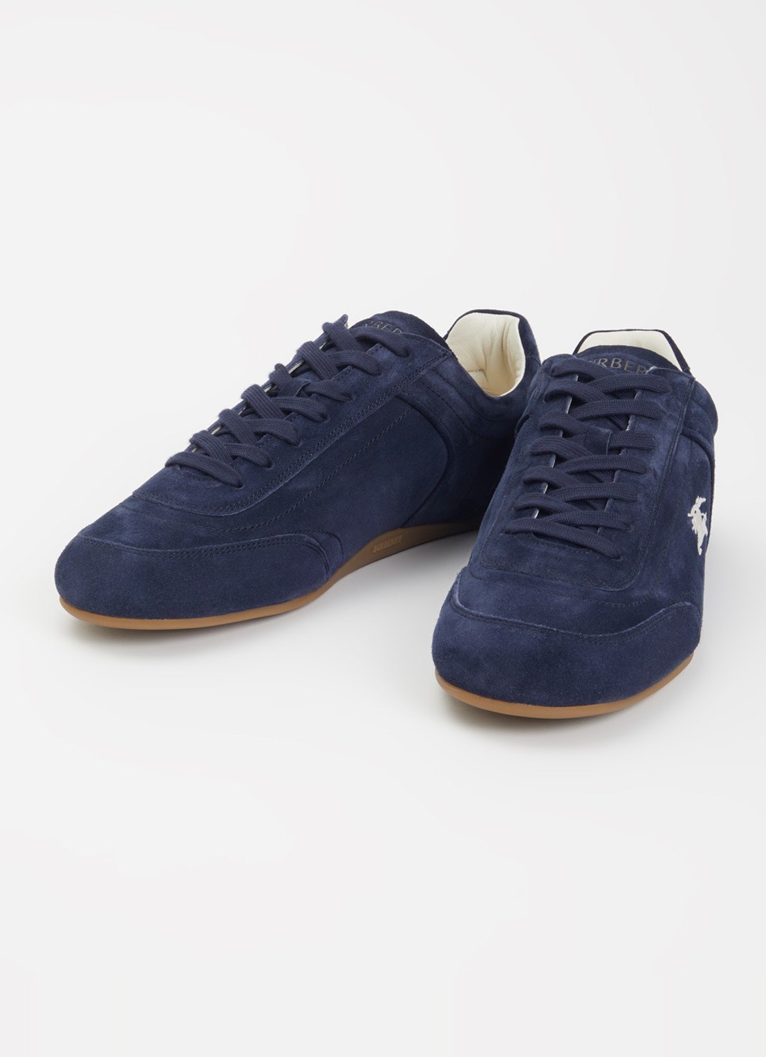 Burberry Knight sneaker van kalfssuède - detail donkerblauw