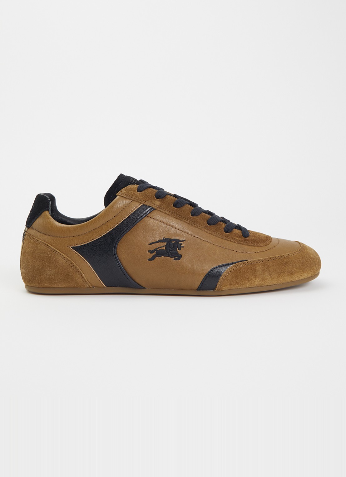 Burberry Knight sneaker van lamsleer met details van kalfssuède - voorkant camel
